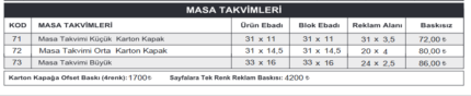 Haftalık Masa Takvimi – tk72 Masa Takvimi