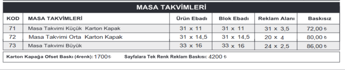 Haftalık Masa Takvimi – tk73 Masa Takvimi