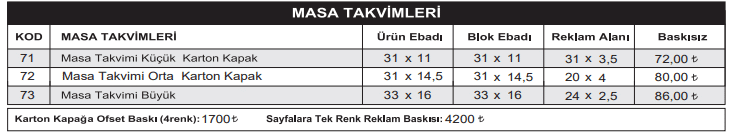 Haftalık Masa Takvimi - 71